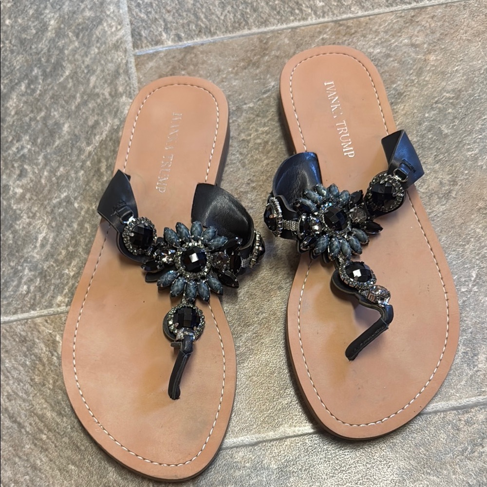 Ivanka Trump Black and Tan Embellished Sandals